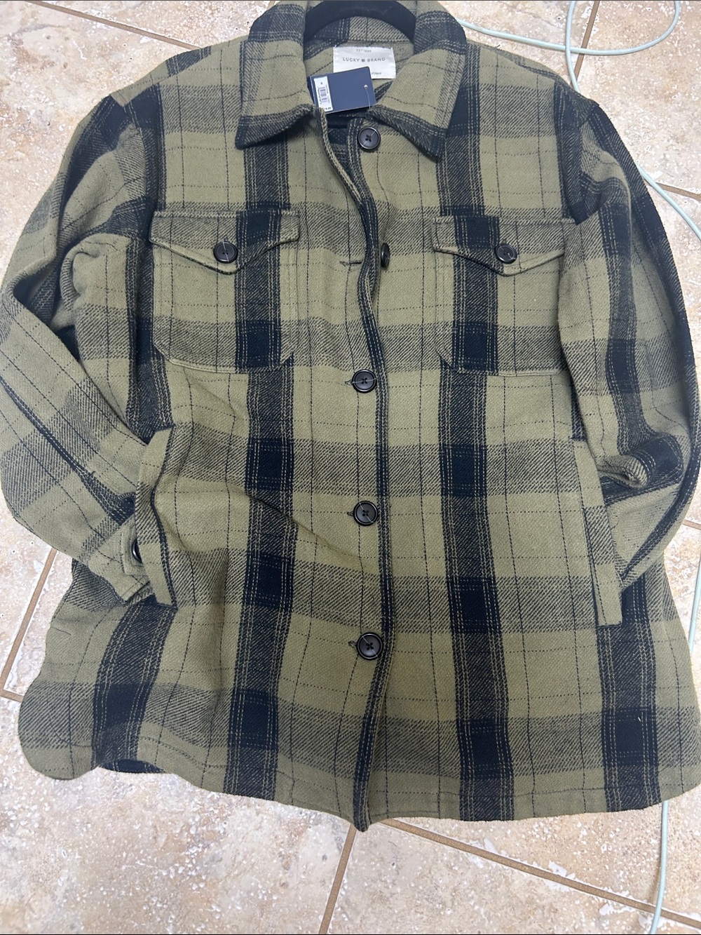 Lucky Brand Women’s Olive and Navy Plaid Button Jacket